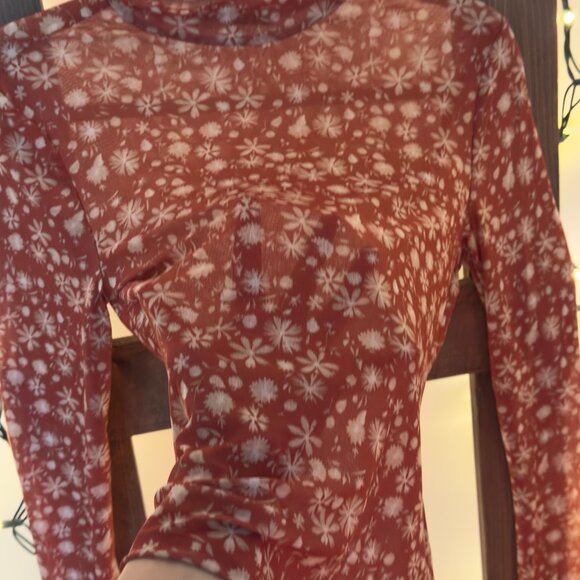 Black Tape_ Semi-Sheer Terracotta Coloured Top (Size Medium) - Picture 6 of 8